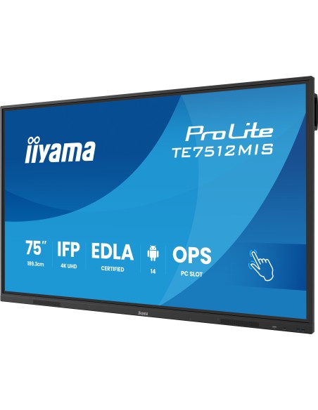 iiyama TE7512MIS-B4AG pantalla de señalización Panel plano interactivo 190,5 cm (75") LCD Wifi 400 cd   m² 4K Ultra HD Negro