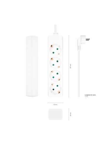 AISENS Base Multiple 4 Tomas Sin Interruptor Con Cable 3x1.5mm2, Blanco, 1.4m
