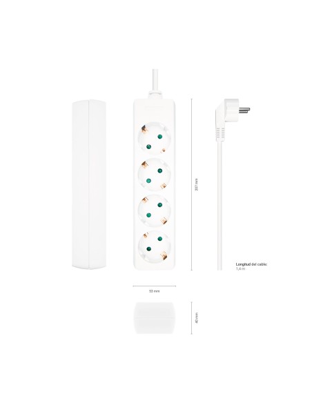 AISENS Base Multiple 4 Tomas Sin Interruptor Con Cable 3x1.5mm2, Blanco, 1.4m