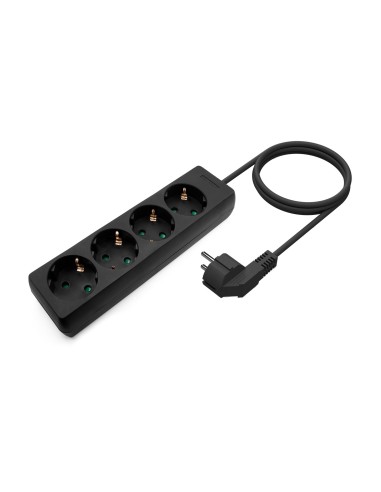 AISENS Base Multiple 4 Tomas Sin Interruptor Con Cable 3x1.5mm2, Negro, 1.4m