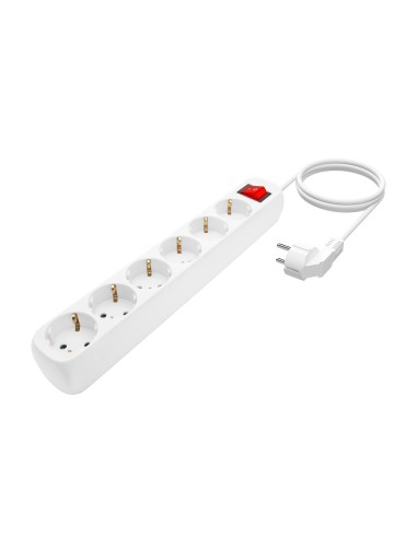 AISENS Base Multiple 6 Tomas Con Interruptor Con Cable 3x1.5mm2, Blanco, 1.4m