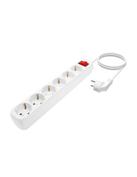 AISENS Base Multiple 6 Tomas Con Interruptor Con Cable 3x1.5mm2, Blanco, 1.4m