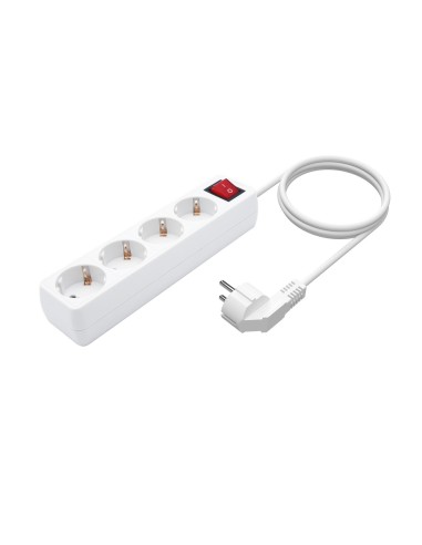AISENS Base Multiple 4 Tomas con Interruptor con Cable 3×1.5mm2, Blanco, 1.4 m