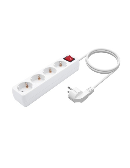 AISENS Base Multiple 4 Tomas con Interruptor con Cable 3×1.5mm2, Blanco, 1.4 m