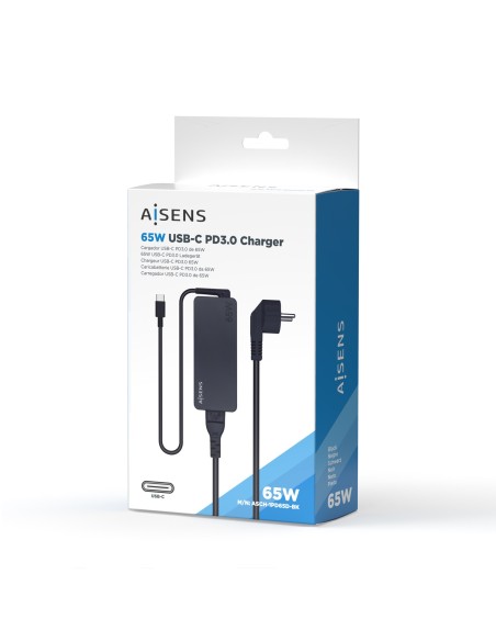 AISENS Cargador 65W PD3.0 1XUSB-C 1.8M, Negro
