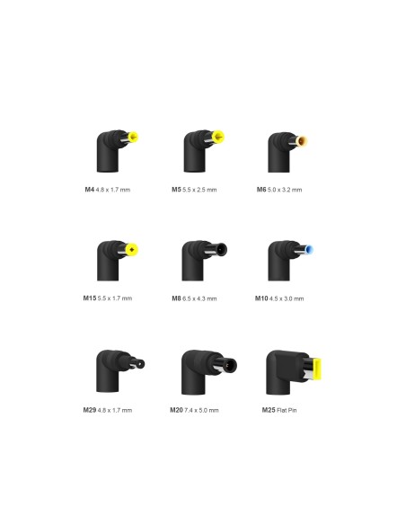 AISENS Cargador 65 W Automatico Universal Multitension Para Portatil Con 9 Conectores + USB-A QC.3.0