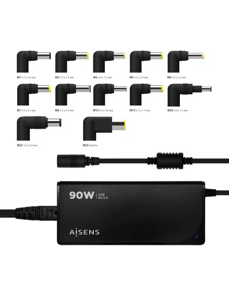 AISENS ASLC-90WAUTO-BK adaptador e inversor de corriente Interior 90 W Negro