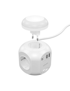 AISENS Regleta de Enchufes Sobremesa Multifuncion con 4 Tomas + 1xUSB-C 20W PD3.0, 2xUSB-A 18W QC3.0, Luz Nocturna, 1.8M, Blanco 2