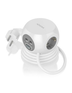 AISENS Regleta de Enchufes Sobremesa Multifuncion con 3 Tomas + 2xUSB-C, 2xUSB-A, 1.4M, Blanco 2