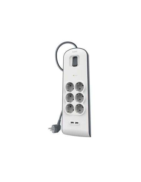 Belkin BSV604VF2M-V2 limitador de tensión Gris, Blanco 6 salidas AC