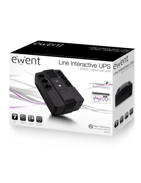 Ewent EW3945 sistema de alimentación ininterrumpida (UPS) Línea interactiva 0,6 kVA 360 W 1 salidas AC