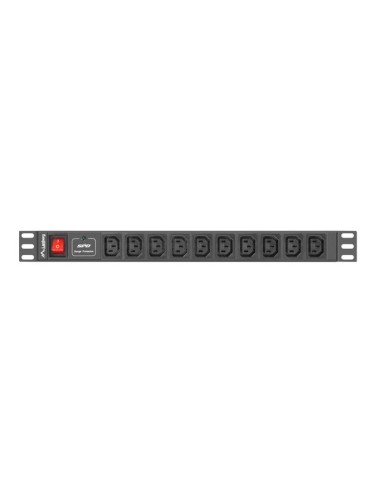 Lanberg PDU-10I-0200-IEC-BK unidad de distribución de energía (PDU) 10 salidas AC 1U Negro