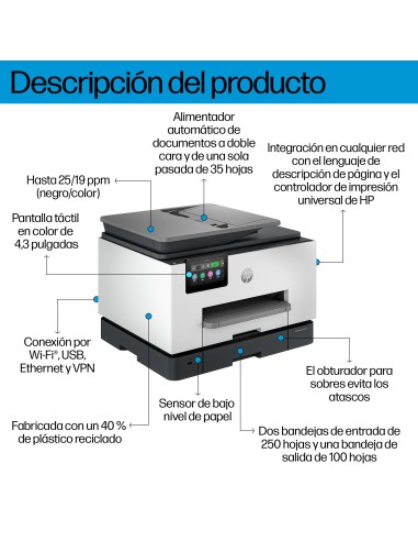 HP OfficeJet Pro 9130b Inalámbrico All-in-One Color Impresora, Impresión a doble cara Copiadora y escáner