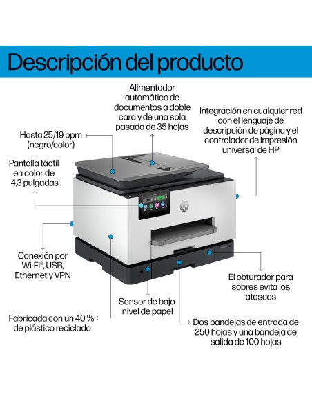 HP OfficeJet Pro 9130b Inalámbrico All-in-One Color Impresora, Impresión a doble cara Copiadora y escáner