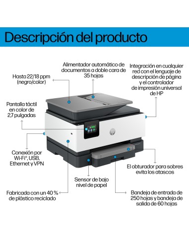 HP OfficeJet Pro 9120b Inalámbrico All-in-One Color Impresora, Impresión a doble cara Copiadora y escáner