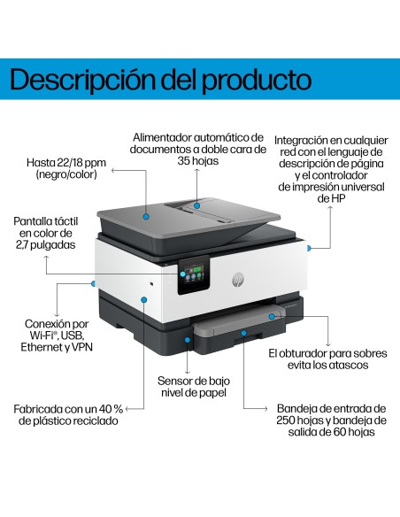 HP OfficeJet Pro 9120b Inalámbrico All-in-One Color Impresora, Impresión a doble cara Copiadora y escáner