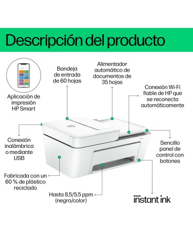 HP DeskJet 4220e Inalámbrico All-in-One Color Impresora, Instant Ink Fotocopiadora, escáner