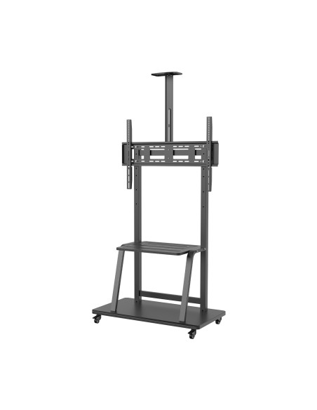 AISENS Soporte de Suelo ECO con Rueda, Bandeja para DVD y Soporte de Cámara para Monitor TV 150Kg de 37-100, Negro