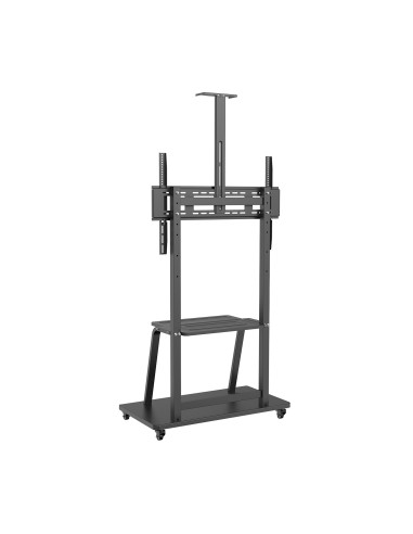 AISENS Soporte de Suelo ECO con Rueda, Bandeja para DVD y Soporte de Cámara para Monitor TV 150Kg de 37-100, Negro