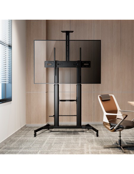 AISENS Soporte de Suelo ECO con Ruedas y Manivela, Bandeja para DVD y Soporte de Cámara para Monitor TV 100Kg de 60-100, Negro