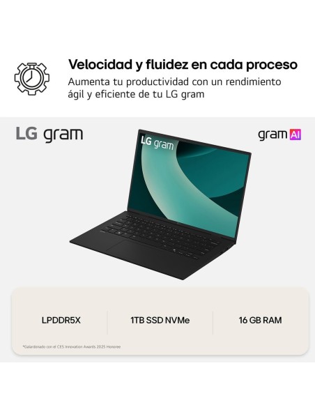 LG 17Z90T-G.AA78B ordenador portatil Intel Core Ultra 7 255H Portátil 43,2 cm (17") WQXGA 16 GB LPDDR5x-SDRAM 1 TB Unidad de
