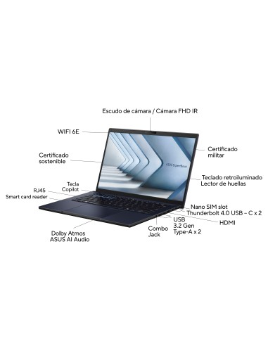 ASUS ExpertBook B3 B3404CVA-Q51884X - Ordenador Portátil 14" WUXGA (Intel Core 5 120U, 16GB RAM, 512GB SSD, Graphics, Windows