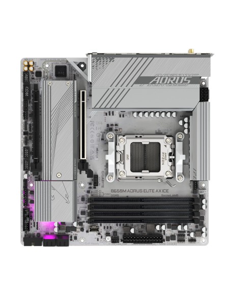 GIGABYTE B650M AORUS ELITE AX ICE Placa base - AMD Ryzen serie 9000, VRM de 12+2+2 fases, hasta 8000 MHz DDR5 (OC), 1xPCIe 5.0