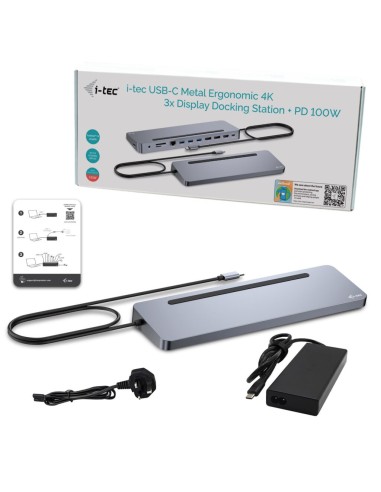 i-tec USB-C Metal Ergonomic 3x 4K Display Docking Station with Power Delivery 100 W + Universal Charger 100 W