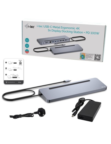i-tec USB-C Metal Ergonomic 3x 4K Display Docking Station with Power Delivery 100 W + Universal Charger 100 W