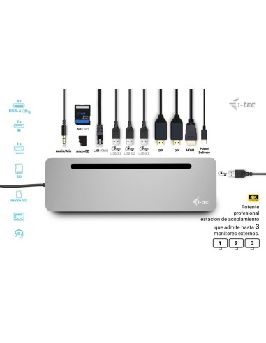 i-tec USB-C Metal Ergonomic 3x 4K Display Docking Station with Power Delivery 100 W + Universal Charger 100 W