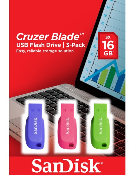 SanDisk Cruzer Blade 16GB unidad flash USB USB tipo A 2.0 Azul, Verde, Rosa