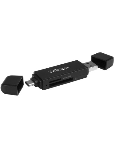 StarTech.com Lector Grabador USB 3.0 USB-C Tipo C y USB-A de Tarjetas de Memoria Flash SD Micro SD Alimentado por USB