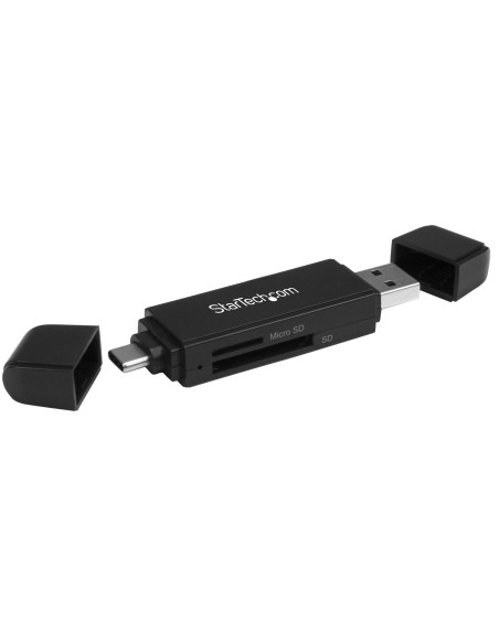 StarTech.com Lector Grabador USB 3.0 USB-C Tipo C y USB-A de Tarjetas de Memoria Flash SD Micro SD Alimentado por USB