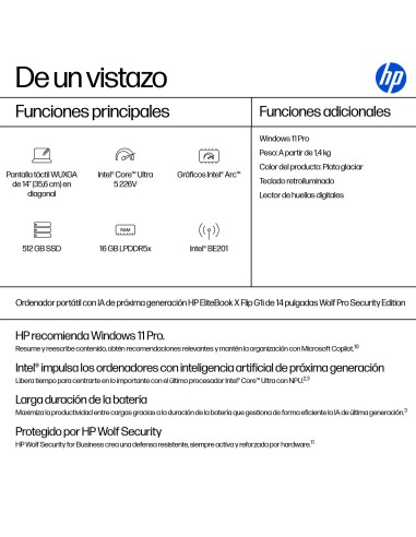 HP EliteBook X Flip G1i Next Gen AI PC Wolf Pro Security Edition Copilot+ PC Intel Core Ultra 5 226V Híbrido (2-en-1) 35,6 cm