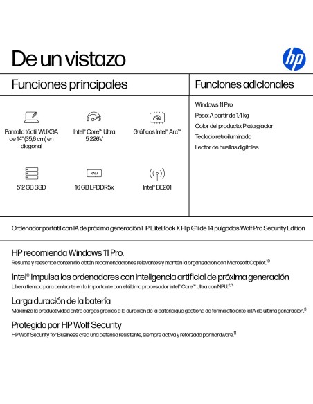 HP EliteBook X Flip G1i Next Gen AI PC Wolf Pro Security Edition Copilot+ PC Intel Core Ultra 5 226V Híbrido (2-en-1) 35,6 cm