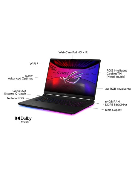 ASUS ROG Strix SCAR 18 G835LW-SA077W - Ordenador Portátil Gaming de 18" WQXGA 240Hz (Intel Core Ultra 9 275HX, 64GB RAM, 2TB