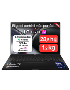 "LG PORT+üTIL 16"" GRAM 16Z90TL, COPILOT+ PC, WINDOWS 11 HOME, INTEL CORE ULTRA 7, 32 GB RAM, 512 GB SSD, PANEL IPS WQXGA (2