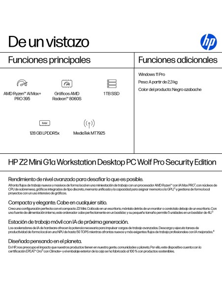 HP Z2 G1a Wolf Pro Security Edition Copilot+ PC AMD Ryzen AI Max+ PRO PRO 395 128 GB LPDDR5x-SDRAM 1 TB SSD Windows 11 Pro Mini
