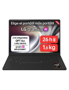 "LG PORT+üTIL 16"" GRAM 16UD55U, FREEOS, AMD RYZEN 5, 16 GB RAM, 512 GB SSD, PANTALLA IPS WUXGA (1920X1200), LIGERO, NEGRO"