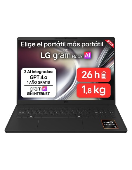 "LG PORT+üTIL 16"" GRAM 16UD55U, FREEOS, AMD RYZEN 5, 16 GB RAM, 512 GB SSD, PANTALLA IPS WUXGA (1920X1200), LIGERO, NEGRO"