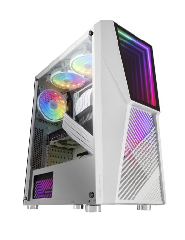 Mars Gaming MC777W, Caja PC Gaming, Infinity Mirror ARGB, Cristal Templado, 2xVentilador Chroma ARGB, Blanco