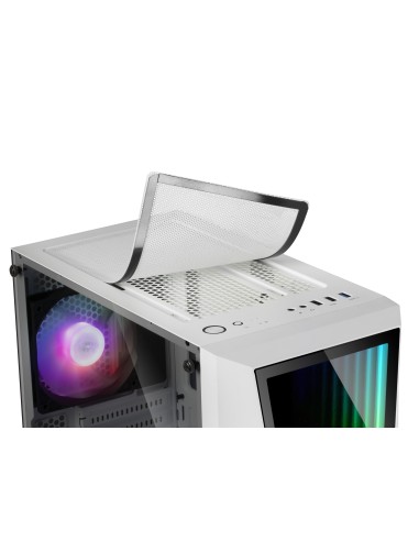 Mars Gaming MC777W, Caja PC Gaming, Infinity Mirror ARGB, Cristal Templado, 2xVentilador Chroma ARGB, Blanco