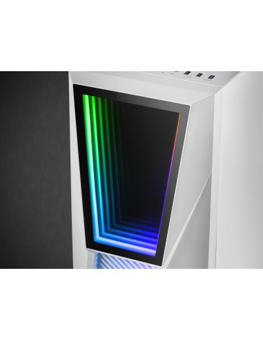 Mars Gaming MC777W, Caja PC Gaming, Infinity Mirror ARGB, Cristal Templado, 2xVentilador Chroma ARGB, Blanco