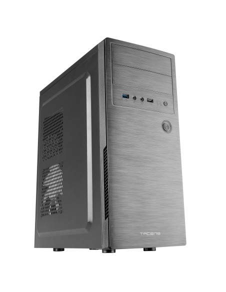 Tacens 2INITIOX, Caja PC Semitorre ATX, Ventilador Lateral 12cm, Frontal Aluminio Pulido, Acero, Negro