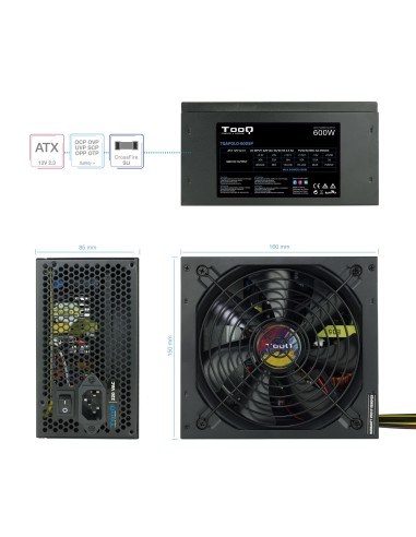 TooQ TQAPOLO-600SP unidad de fuente de alimentación 600 W 20+4 pin ATX ATX Negro