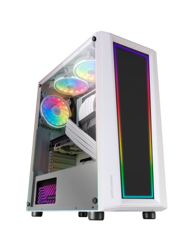 Mars Gaming MC-ART Blanco, Caja PC Gaming ATX, Doble Cristal Templado Dibujable, ARGB 12 Modos, Ventilador 12 cm