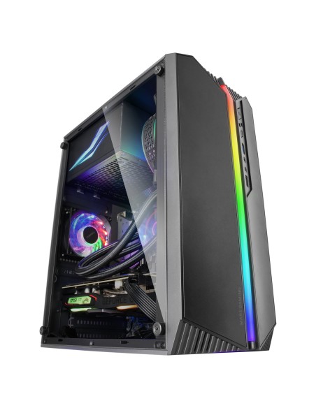 Mars Gaming MC-S1 Negro, Caja PC Compacta Gaming Micro-ATX, Iluminación ARGB 12 Modos, Ventilador FRGB, Ventana Lateral Completa