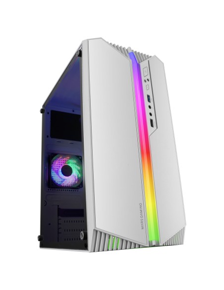 Mars Gaming MC-S1, Caja PC Compacta Gaming Micro-ATX, Iluminación ARGB 12 Modos, Ventilador FRGB, Ventana Lateral Completa RGB,
