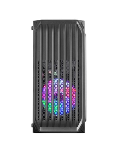 Mars Gaming MC-S2, Caja PC Compacta Gaming Micro-ATX, 2 Ventiladores FRGB Raibow con Rejilla Frontal, Ventana Lateral Completa,