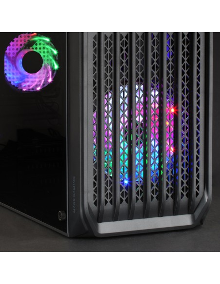 Mars Gaming MC-S2, Caja PC Compacta Gaming Micro-ATX, 2 Ventiladores FRGB Raibow con Rejilla Frontal, Ventana Lateral Completa,